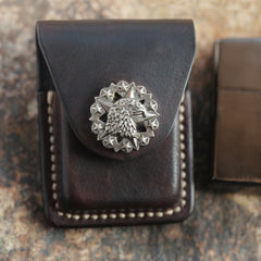 Cool Mens Leather Eagle Zippo Lighter Case with Loop Zippo lighter Holder with clips - iwalletsmen