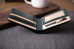 Handmade Leather Mens Cool Slim Leather Wallet Men Small Wallets Bifold for Men Women