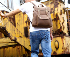 Genuine Leather Mens Cool Backpack Sling Bag Large Black Travel Bag Hiking Bag for men