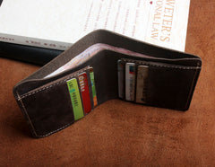 Handmade Leather Mens Cool Slim Leather Wallet Men Small Wallets Bifold for Men