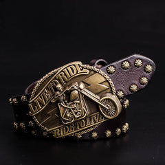 Handmade Genuine Leather Punk Rock Skull Rider Mens Cool Men Biker Trucker Leather Belt