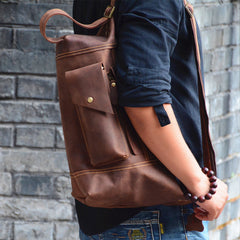 Genuine Leather Mens Cool Chest Bag Sling Bag Crossbody Bag Travel Bag Hiking Bag for men