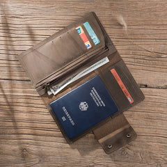 Handmade Leather Mens Travel Wallet Passport Leather Wallet Long Phone Wallets for Men