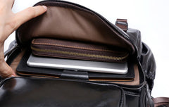 Genuine Leather Mens Cool Backpack Sling Bag Large Black Travel Bag Hiking Bag for men