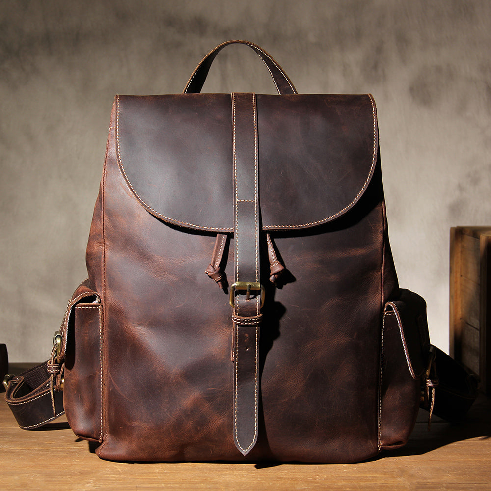 Handmade Leather Vintage Coffee Mens Cool Leather Backpack Travel Bag iwalletsmen
