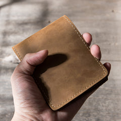 Handmade Leather Mens Cool Slim Leather Wallet Men Small Wallets Bifold for Men