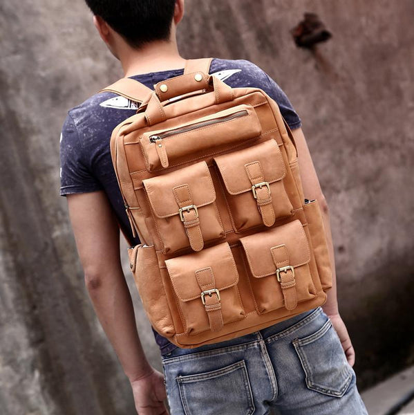 Cool Mens Leather Vintage Backpack Large Travel Backpack Hiking Backpack For Men - iwalletsmen