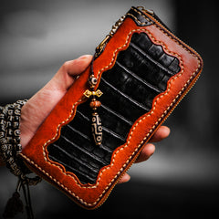 Handmade Leather Mens Chain Biker Wallet Cool Leather Wallet Long Clutch Wallets for Men