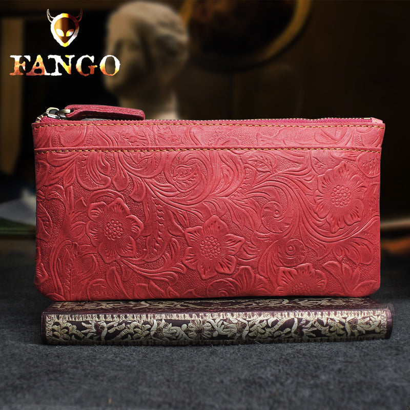 Handmade Leather Mens Cool Zipper Phone Travel Long Wallet Holder Slim Clutch Wallets for Men