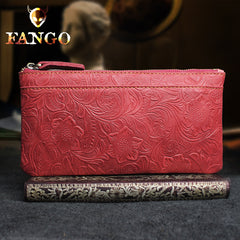Handmade Leather Mens Cool Zipper Phone Travel Long Wallet Holder Slim Clutch Wallets for Men