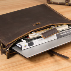 Genuine Leather Mens Vintage Coffee Briefcase Shoulder Bag Work Bag Laptop Bag Business Bag for Men