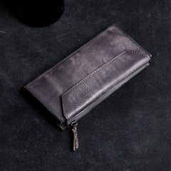Genuine Leather Mens Cool Long Leather Wallet Card Wallet Clutch Wristlet Wallet for Men