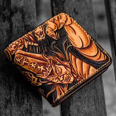 Handmade Leather Chinese Black&White Tooled Mens billfold Wallet Cool Leather Wallet Slim Wallet for Men