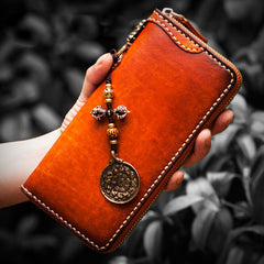 Handmade Leather Mens Chain Biker Wallet Cool Leather Wallet Long Clutch Wallets for Men