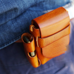 Handmade Brown Leather Mens Cigarette Case Cigarette Holder Belt Pouch with Belt Loop for Men - iwalletsmen