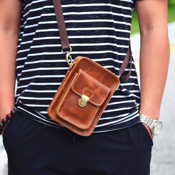 MEN LEATHER Belt Pouch WAIST BAG HIP PACK BELT BAG CELL PHONE HOLSTERS Shoulder Bag - iwalletsmen