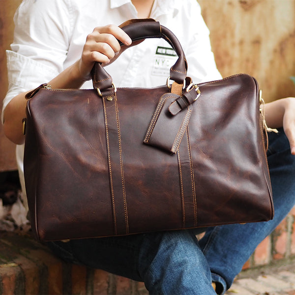 Cool Leather Mens Weekender Bags Vintage Travel Bags Duffle Bag for Men - iwalletsmen