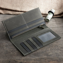 Handmade Leather Mens Clutch Wallet Cool Leather Wallet Long Phone Wallets for Men