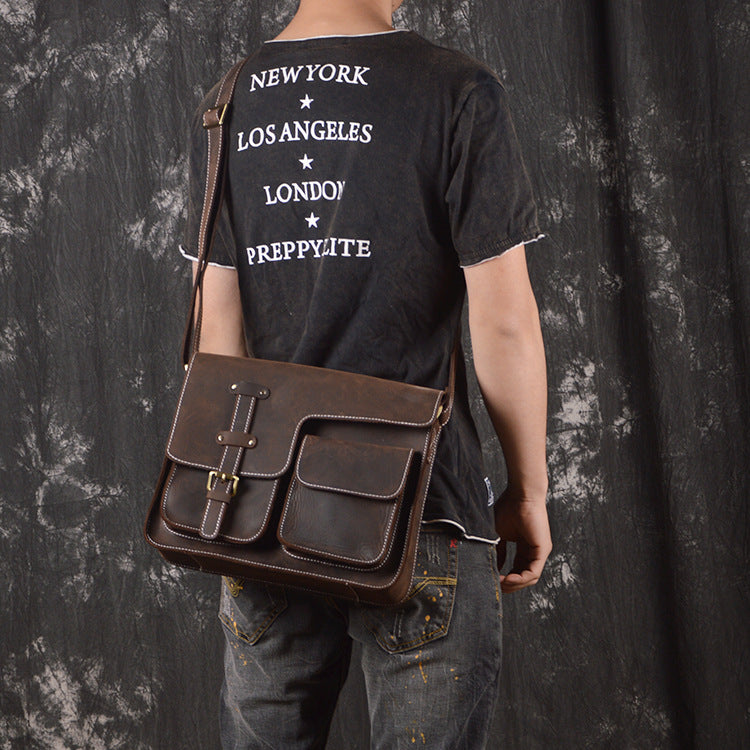 best cross shoulder travel bag for men Genuine Leather Messenger Bag Cross Body Cool Chest Bag Sling Bag Trav – iwalletsmen