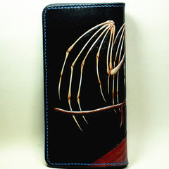 Handmade Leather The Death Tooled Mens Long Wallet Cool Leather Wallet Clutch Wallet for Men