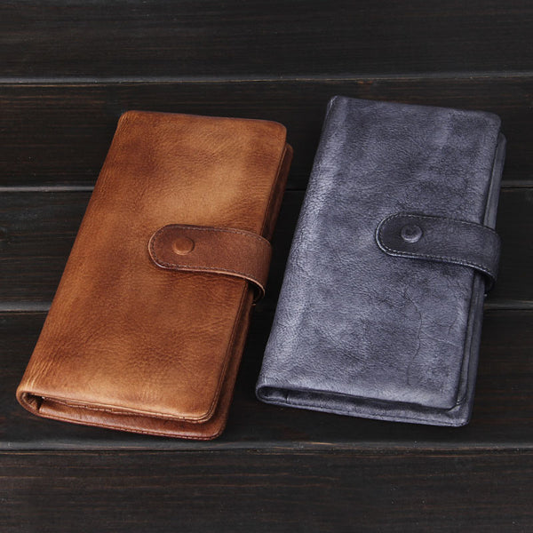Handmade Leather Mens Cool Long Leather Wallet Bifold Clutch Wallet for Men - iwalletsmen