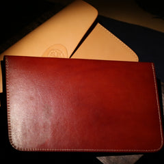 Handmade Leather Minimalist Mens Cool Long Leather iPad Bag Wristlet Clutch Wallet for Men