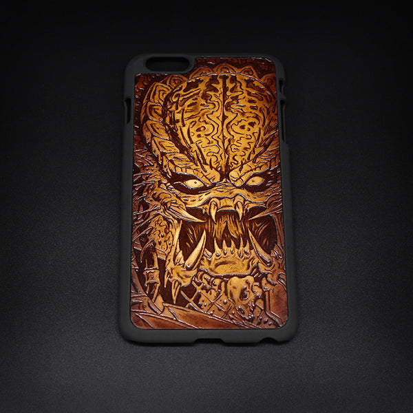 Handmade Leather Tooled iPhone6 7 plus 6s 7s plus Transformers Predator Jesus Xiuhpohualli Calendar iPhone Case