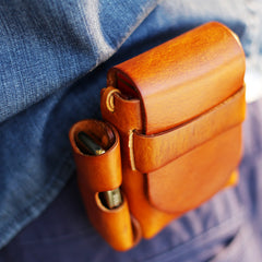 Handmade Brown Leather Mens Cigarette Case Cigarette Holder Belt Pouch with Belt Loop for Men - iwalletsmen