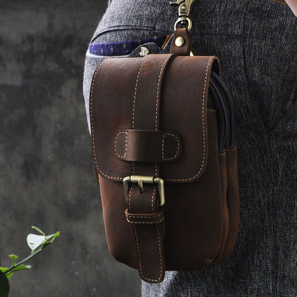 Leather Belt Pouch Mens Waist Bag Small Case for Men