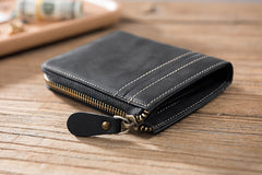 Handmade Leather Mens Cool Slim Leather Zipper Wallet Men Small Wallets Bifold for Men