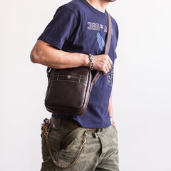 Genuine Leather Mens Cool Messenger Bag Sling Bag Chest Bag Bike Bag Cycling Bag for men