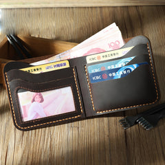Handmade Slim Black Leather Mens Billfold Wallets Personalize Bifold Small Wallets for Men - iwalletsmen