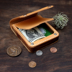 Handmade Cool Wooden Brown Leather Mens Wallet Small Card Holder Coin Wallet for Men - iwalletsmen