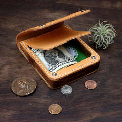 Cool Handmade Wooden Brown Leather Mens Wallet Small Card Holder Coin Wallet for Men - iwalletsmen