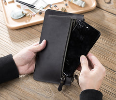 Handmade Leather Mens Clutch Wallet Cool Leather Wallet Zipper Phone Wallets for Men