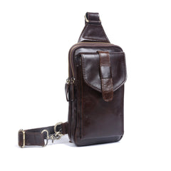 Genuine Leather Mens Cool Chest Bag Sling Bag Crossbody Bag Travel Bag Hiking Bag for men