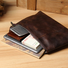 Cool Leather Mens Clutch Wristlet Bag Handmade Vintage Zipper Clutch for Men