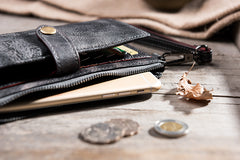 Handmade Leather Mens Biker Wallet Cool Leather Wallet Long Wrist Wallets for Men
