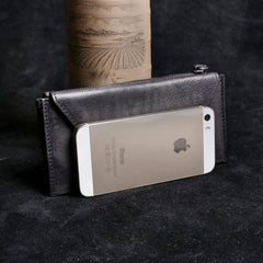 Genuine Leather Mens Cool Long Leather Wallet Card Wallet Clutch Wristlet Wallet for Men