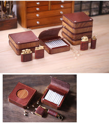 Handmade Wooden Black Leather Mens 20pcs Cigarette Case Cool Custom Cigarette Holder for Men - iwalletsmen