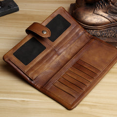 Handmade Leather Mens Cool Long Leather Wallet Card Wallet Clutch Wristlet Wallet for Men