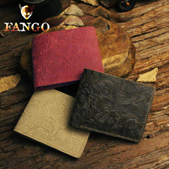 Handmade Leather Floral Mens Cool Slim Leather Wallet Men billfold Wallets Bifold for Men