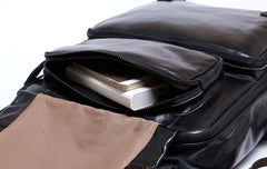 Genuine Leather Mens Cool Backpack Sling Bag Large Black Travel Bag Hiking Bag for men