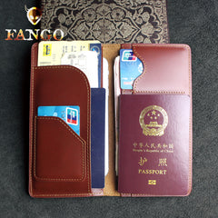 Handmade Leather Floral Mens Cool Travel Long Wallet Passport Card Holder Card Slim Wallets for Men