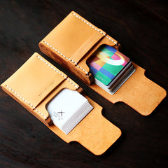 Handmade Wooden Brown Leather Cool Mens Wallet Small Card Holder Coin Wallet for Men - iwalletsmen