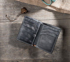Handmade Leather Mens Cool Slim Leather Wallet Men Small Wallets Bifold for Men