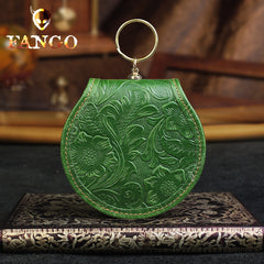 Handmade Leather Floral Round Mens Cool Slim Change Wallet Coin Wallet Pouch for Men