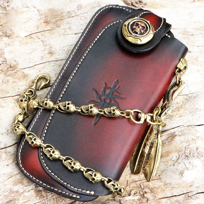 Handmade Mens Cool Leather Chain Wallet Biker Trucker Wallet with