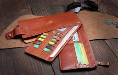 Genuine Leather Mens Cool Long Leather Wallet Card Wallet Clutch Wristlet Wallet for Men