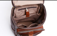 Genuine Leather Mens Cool Backpack Sling Bag Large Black Travel Bag Hiking Bag for men